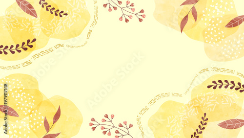 秋の植物と葉の水彩背景フレーム ノスタルジックな空気感の飾り枠