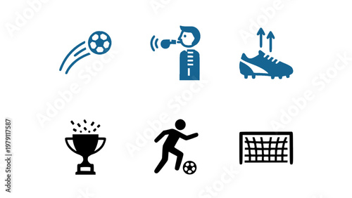Flat icons showing sports activities, trophies, and competition. Perfect for fitness and sports-related designs.