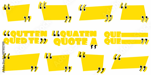 Abstract composition featuring yellow speech bubbles with text in spanish