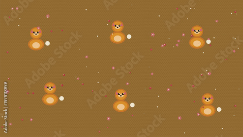 Minimalist cute bear pattern vector, adorable brown teddy bear characters on earthy background, whimsical nursery wallpaper illustration, simple cartoon animal repeat for textile print