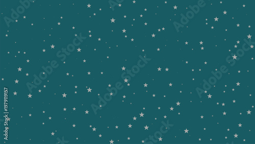 Teal starry night sky vector background, celestial pattern with shimmering silver stars and dots, magical cosmic wallpaper for holiday greeting cards and festive winter celebrations