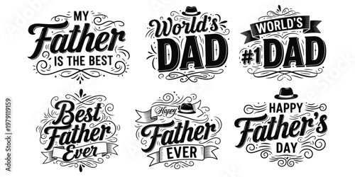 Father's day typography collection hand lettered designs for celebrating dad