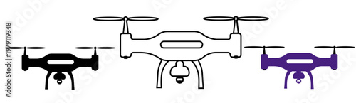 Remote Control Drone Vector Icons – Quadcopter UAV Set in Filled, Outline, and Color Styles