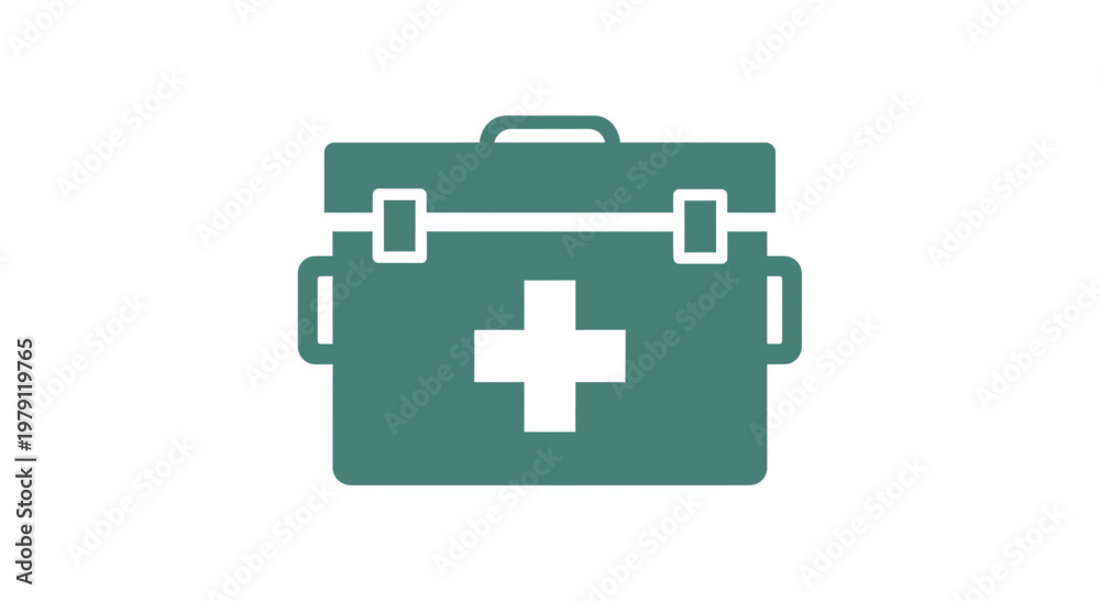 Fototapeta premium Green First Aid Kit Icon with White Cross Symbol, Medical Emergency Symbol