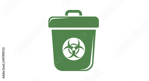Green biohazard waste bin icon with biohazard symbol