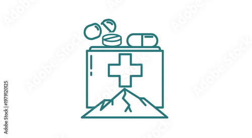 Medical Aid Box on Cracked Ground with Pills, Healthcare Crisis Concept