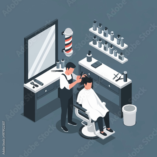 Barber cutting a man's hair.