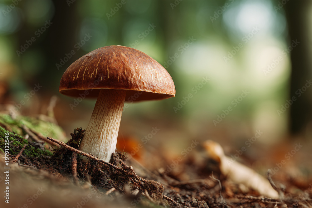 Fototapeta premium Close-up of a mushroom in an autumn forest setting 