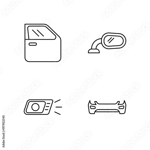Car Exterior Body Parts and Repair Icon Set