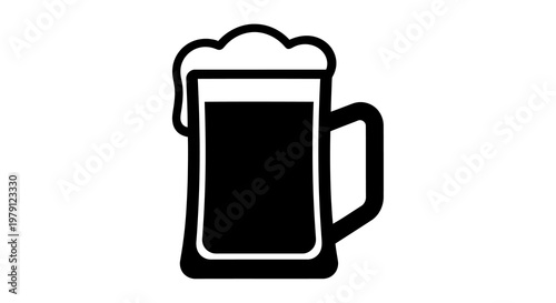 A simple black and white illustration of a beer mug with foam.