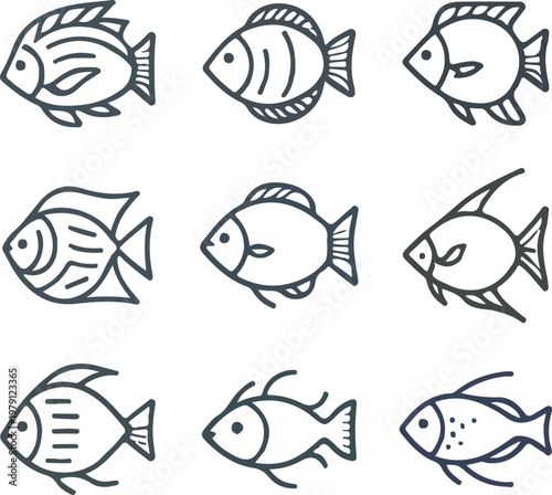 Fish Icon Set Minimalist – Clean Line Vector Icons for Creative Design Needs