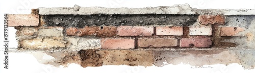 A rustic, partially exposed brick wall with chipped plaster and a weathered, textured appearance.
