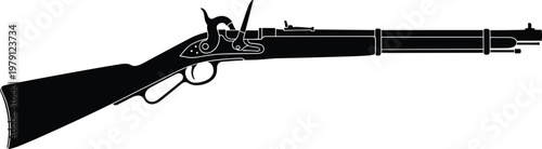A detailed black silhouette illustration showcases a vintage lever action rifle from a bygone era high quality professional modern elegant stylish