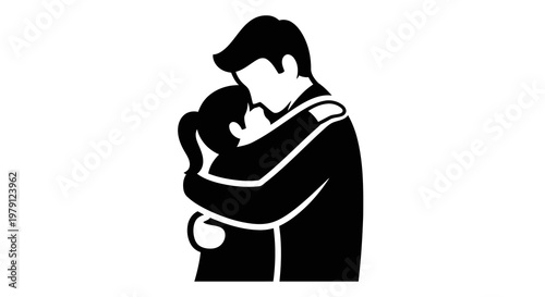 A heartwarming illustration of a father embracing his child tenderly.