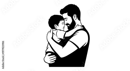 A man and a boy share a tender moment with a warm embrace and kiss.