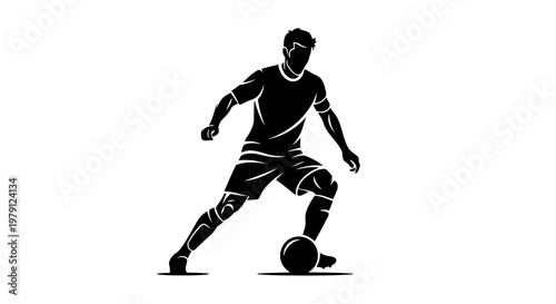 A soccer player in action, dribbling a ball with skill and precision on the field.