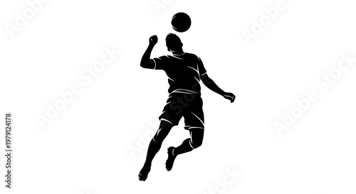 A soccer player jumping to head a ball in mid-air.