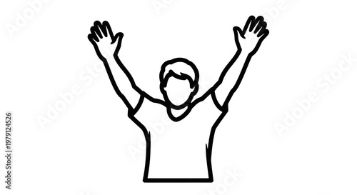 A simple line drawing of a person with their arms raised in a gesture of joy or celebration.