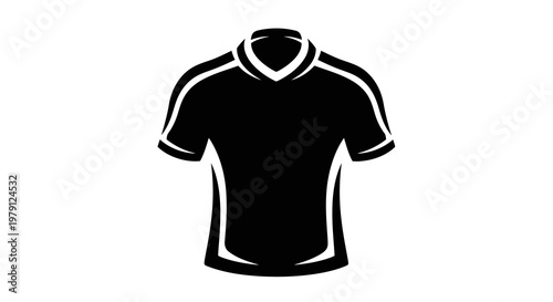 A simple black and white illustration of a sports shirt with a collar.