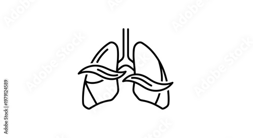 Lungs icon outline with air waves, representing breathing, health, and respiratory system
