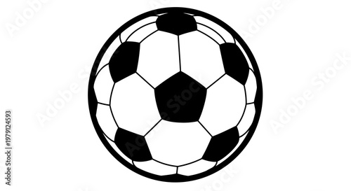 A simple black and white illustration of a soccer ball against a plain background.