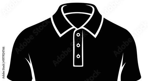 A simple black polo shirt with white trim on a white background.
