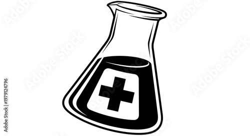 Medical Flask with Cross Symbol, Healthcare and Science Concept