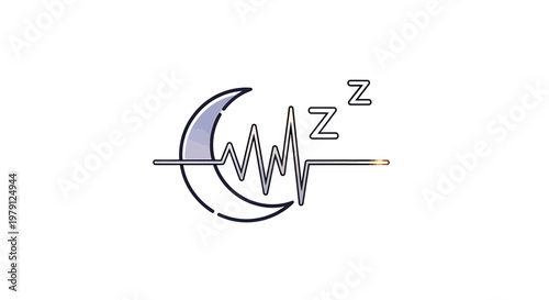 Moon and Heartbeat Line with Zzz Symbols, Sleep and Rest Concept