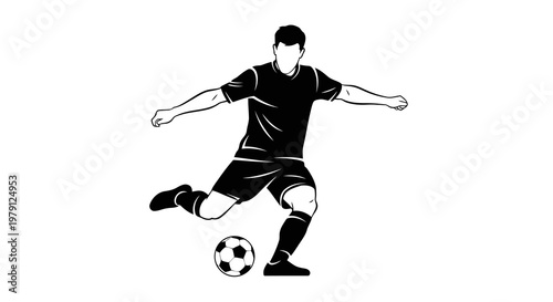 A soccer player kicking a ball with skill and precision on the field.