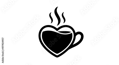 A steaming cup of coffee in the shape of a heart symbol.