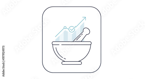 Mortar and Pestle with Upward Trend Graph, Pharmaceutical Business Growth Concept
