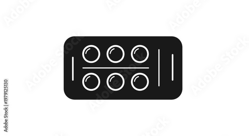Pill blister pack with six round pills, medical packaging icon