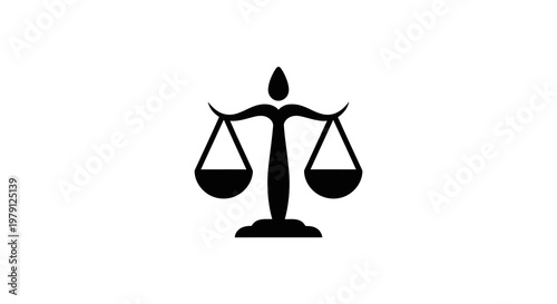 A simple black scale icon on a white background representing balance and justice.