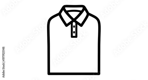 Simple black and white illustration of a classic polo shirt with a collar and buttons.
