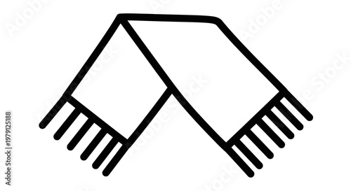 A simple black and white line drawing of a scarf or shawl draped over an object.