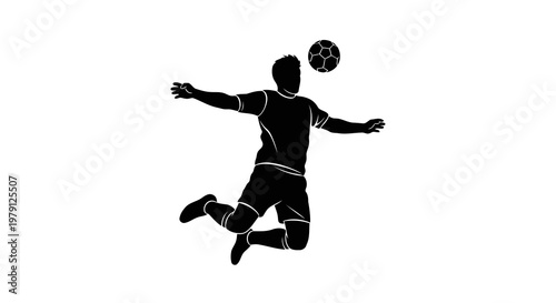 A soccer player jumping to head the ball in mid-air.