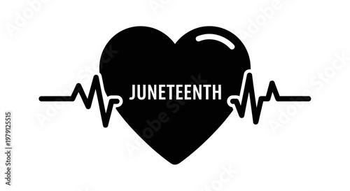 A black heart with juneteenth written on it surrounded by a heartbeat line.