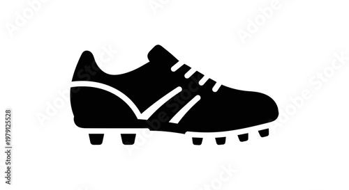 A black and white illustration of a football boot with cleats on the sole.