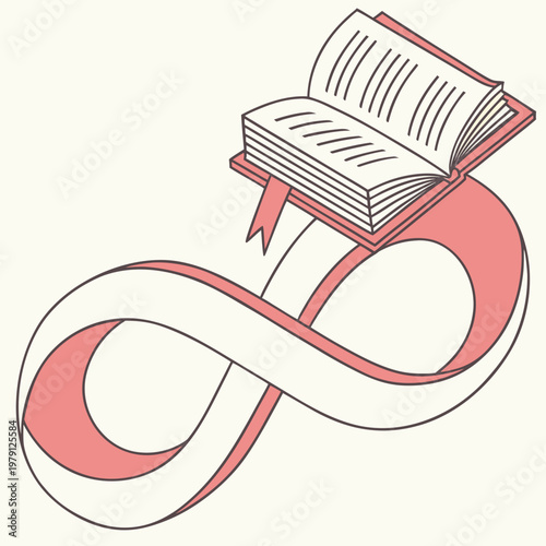 Educational book with infinity symbol vector illustration representing lifelong learning and endless knowledge for academic purposes and research.