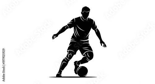 A soccer player in action, dribbling a ball with skill and precision on the field.