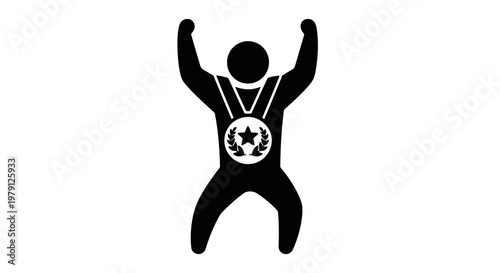 A triumphant figure with a medal around their neck, celebrating a victory.
