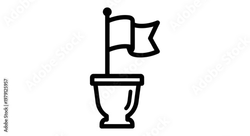 A simple line drawing of a toilet with a flag on top, possibly indicating a humorous or satirical theme.
