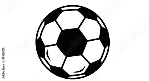 A classic black and white illustration of a soccer ball against a plain background.