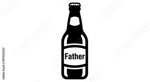 A simple black silhouette of a beer bottle with the word father on the label against a white background.