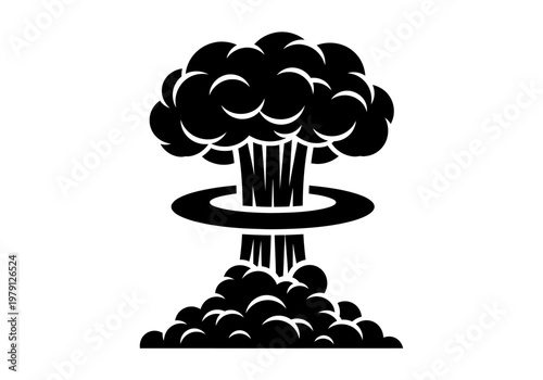 Nuclear Explosion Mushroom Cloud Silhouette - Atomic Bomb Blast Icon for Destruction and War Concepts