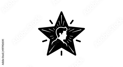 A person inside a star shape with rays emanating from it, symbolizing excellence and achievement.