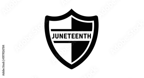 A black and white shield logo commemorating juneteenth freedom day.