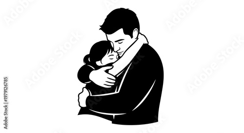 A man is holding a child in his arms with a gentle expression.