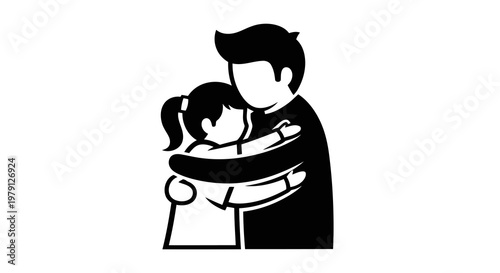 A man embracing a young girl in a comforting hug and gesture of protection.