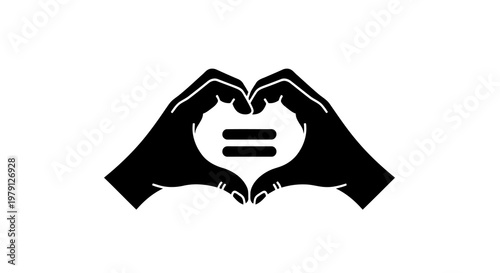 Hands forming a heart shape with an equals sign, symbolizing love and equality.
